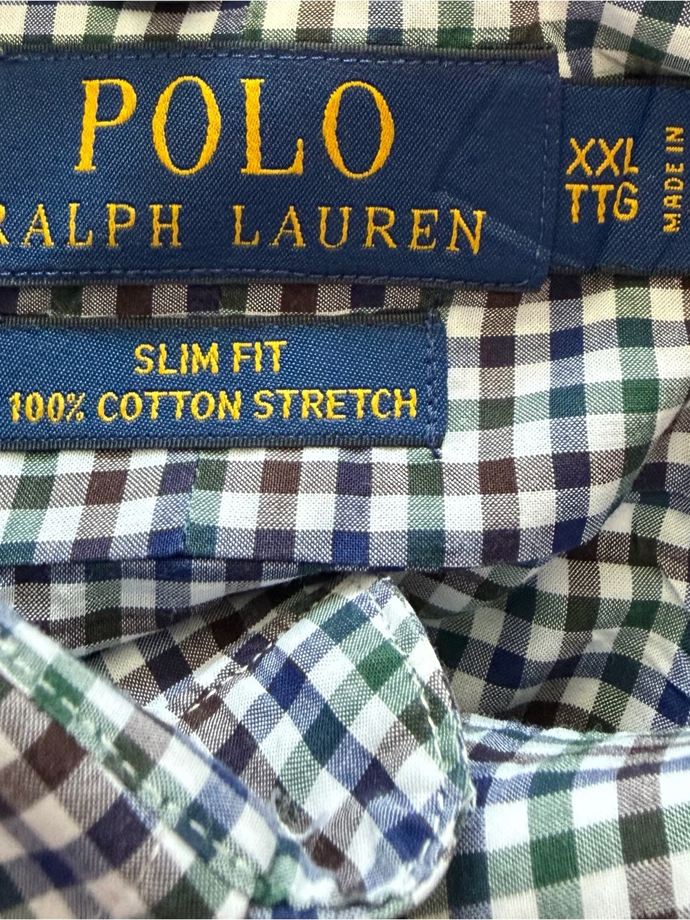 Men’s XXL SLIM FIT Polo by Ralph Lauren Green, Blue & Brown Check Shirt NEW